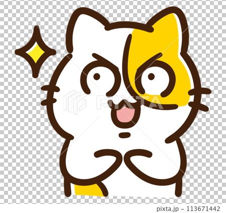 一個可愛的貓角色正在計劃某事並微笑的滑稽插圖。 一個可愛的貓角色正在計劃某事並微笑的滑稽插圖。 113671442