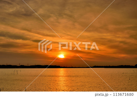 千葉県 手賀沼自然ふれあい緑道と手賀曙橋からの夕景 千葉県 手賀沼自然ふれあい緑道と手賀曙橋からの夕景 113671680