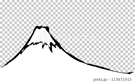Sumi-e style line drawing_Mt. Fuji landscape illustration_New Year's card material 113671915