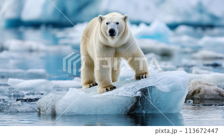 温暖化で流氷にたたずむしろくま White bear glacier global warming 113672447