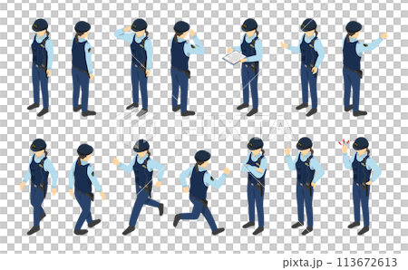 Isometric illustration: Female police officer Isometric illustration: Female police officer 113672613