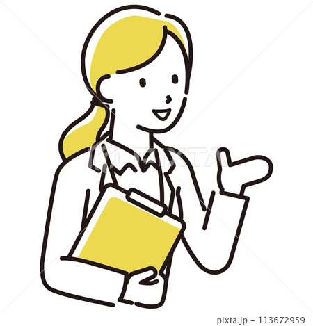 定番　伝わる 人物イラスト 提案する　女性　スーツ　女医 113672959