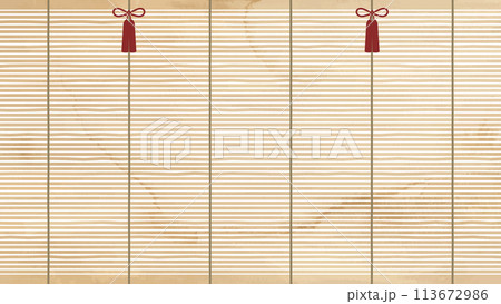 水彩風_横長の御簾の背景イラスト 113672986