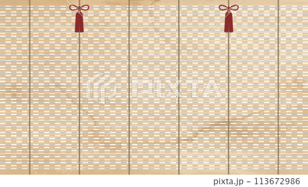 水彩風_横長の御簾の背景イラスト 113672986