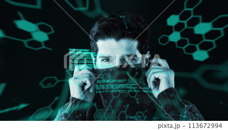 Image of digital interface with icons and data processing 113672994