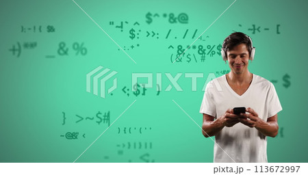 Image of digital interface with icons and data processing 113672997
