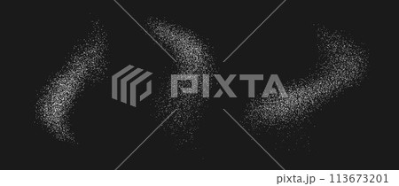 White powder splash set. Salt, sugar or flour splattered granules collection. Snow, dust or sand textured overlay pack. Grunge grainy sprayed speckles, dots, stains. Vector grain background bundle 113673201