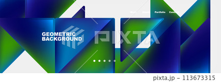 Electric blue triangles on azure paralleled rectangle on white background 113673315