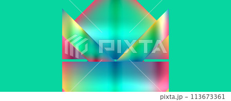 Colorful origami crown with triangle and rectangle pattern on a green background 113673361