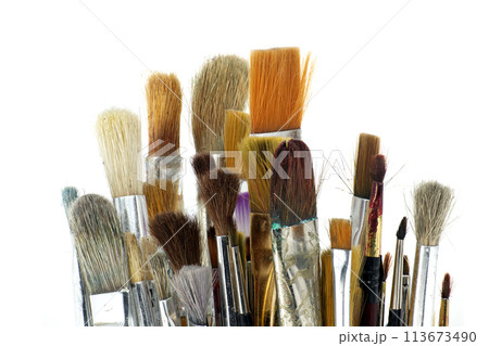 Assortment of various types and sizes of paintbrushes 113673490