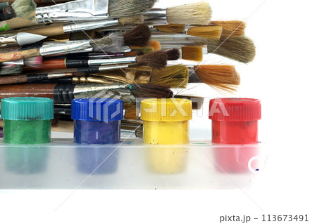 Assortment of various types and sizes of paintbrushes 113673491