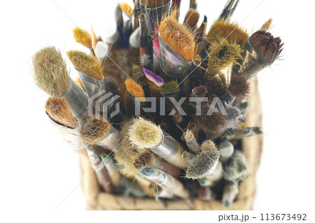 Paintbrushes varying sizes and bristle styles 113673492