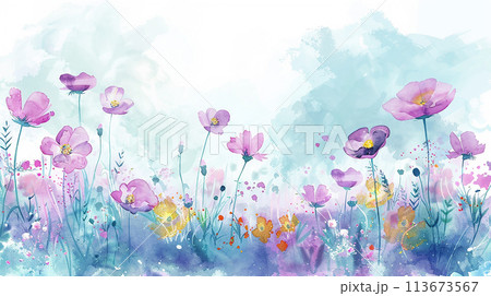 883＊コスモス　水彩画　原画　花の水彩画 水彩画]コスモスの花を透明水彩で描く/watercolor /制作過程