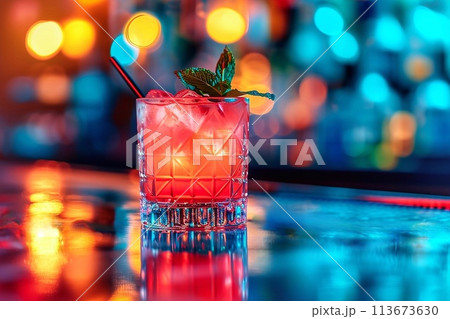 Alcohol cocktail drink on the table in the bar. Alcohol cocktail drink on the table in the bar. 113673630