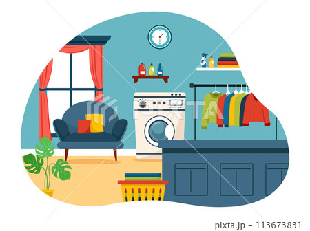 Dry Cleaning Store Service Vector Illustration with Washing Machines, Dryers and Laundry for Clean Clothing in Flat Cartoon Background Design Dry Cleaning Store Service Vector Illustration with Washing Machines, Dryers and Laundry for Clean Clothing in Flat Cartoon Background Design 113673831