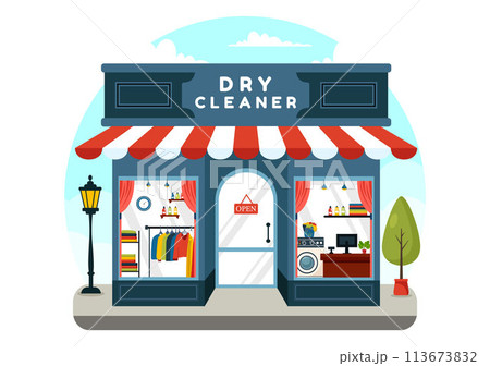 Dry Cleaning Store Service Vector Illustration with Washing Machines, Dryers and Laundry for Clean Clothing in Flat Cartoon Background Design Dry Cleaning Store Service Vector Illustration with Washing Machines, Dryers and Laundry for Clean Clothing in Flat Cartoon Background Design 113673832