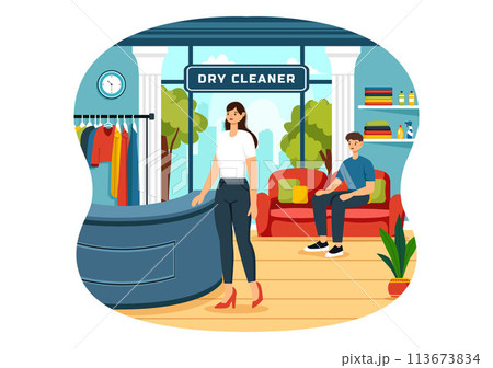 Dry Cleaning Store Service Vector Illustration with Washing Machines, Dryers and Laundry for Clean Clothing in Flat Cartoon Background Design Dry Cleaning Store Service Vector Illustration with Washing Machines, Dryers and Laundry for Clean Clothing in Flat Cartoon Background Design 113673834