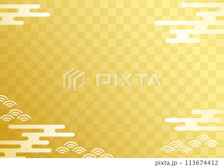 和柄の背景金屏風市松雲模様金色02のイラスト素材 [113674412] - PIXTA