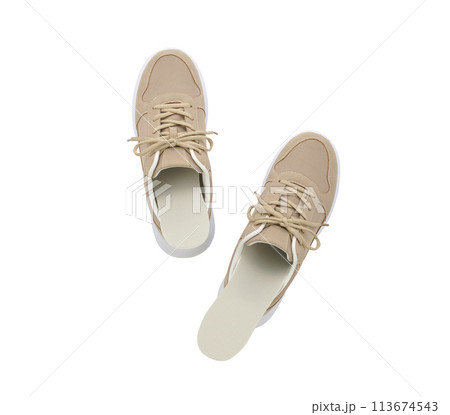 茶色いウォーキングシューズとインソール 113674543