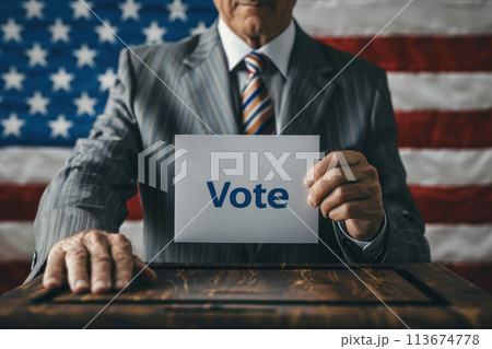 A man is voting in an election 113674778
