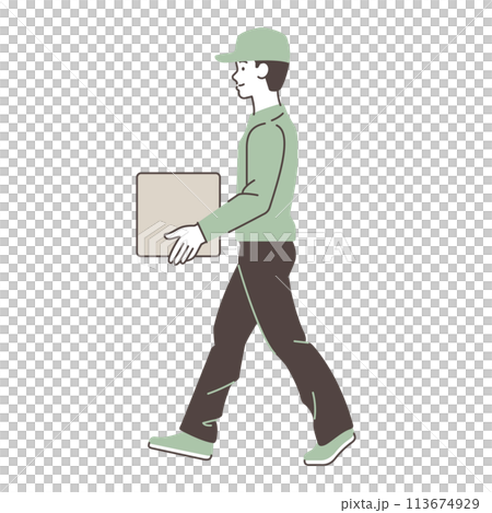 荷物を運ぶ男性配達員のイラスト素材 113674929