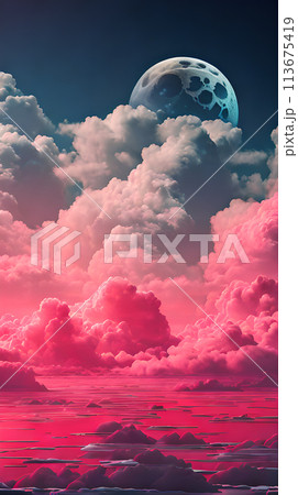 Color cloud sky landscape in digital art style with moon wallpaper Color cloud sky landscape in digital art style with moon wallpaper 113675419