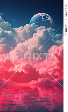 Color cloud sky landscape in digital art style with moon wallpaper 113675448