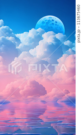 Color cloud sky landscape in digital art style with moon wallpaper Color cloud sky landscape in digital art style with moon wallpaper 113675460
