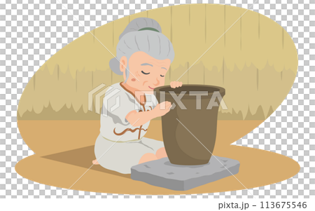 Jomon period grandmother making pottery Jomon period grandmother making pottery 113675546