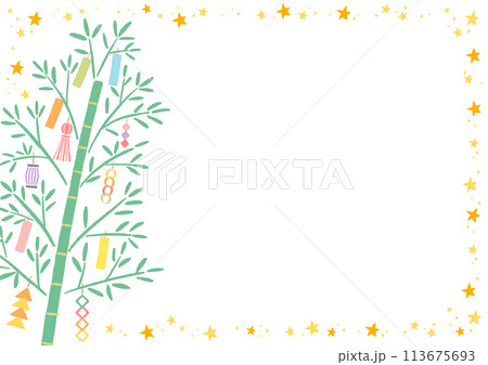 七夕の笹の葉と天の川のイラストの背景 フレーム 七夕の笹の葉と天の川のイラストの背景 フレーム 113675693