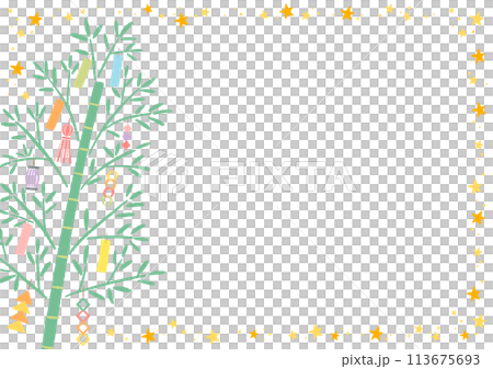 七夕の笹の葉と天の川のイラストの背景 フレーム 七夕の笹の葉と天の川のイラストの背景 フレーム 113675693