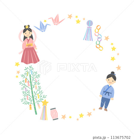 七夕の織姫と彦星のイラスト フレーム 背景素材 七夕の織姫と彦星のイラスト フレーム 背景素材 113675702