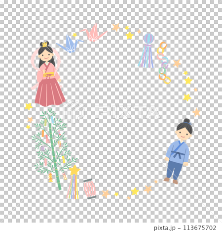 七夕の織姫と彦星のイラスト フレーム 背景素材 七夕の織姫と彦星のイラスト フレーム 背景素材 113675702