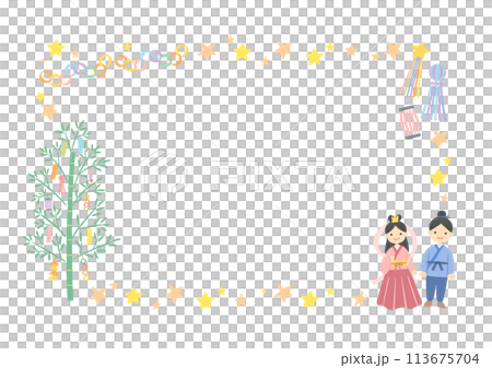 七夕の織姫と彦星のイラスト フレーム 背景素材 七夕の織姫と彦星のイラスト フレーム 背景素材 113675704