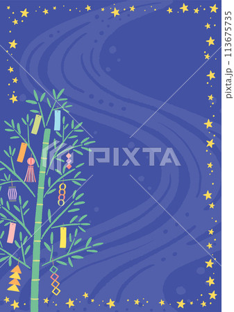 七夕の笹の葉と天の川のイラストの背景 フレーム 七夕の笹の葉と天の川のイラストの背景 フレーム 113675735