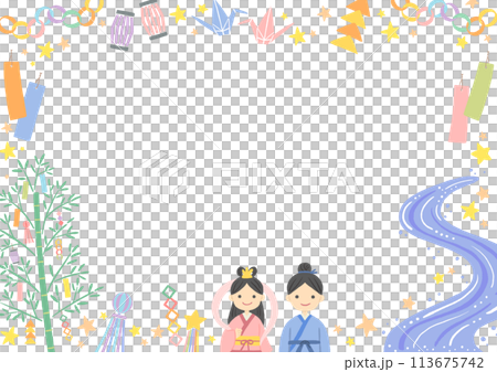 七夕織姬和彥星插畫背景素材 113675742