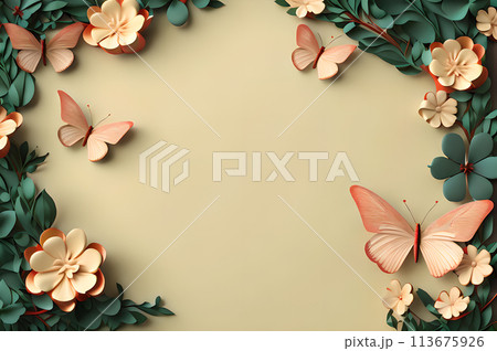 frame of clover leaves view butterflies 3d background landscape wallpaper frame of clover leaves view butterflies 3d background landscape wallpaper 113675926