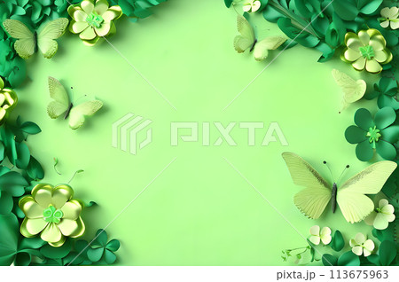 frame of clover leaves view butterflies 3d background landscape wallpaper 113675963