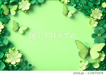 frame of clover leaves view butterflies 3d background landscape wallpaper frame of clover leaves view butterflies 3d background landscape wallpaper 113675976