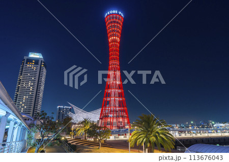 メリケンパーク　神戸ポートタワーの夜景 113676043
