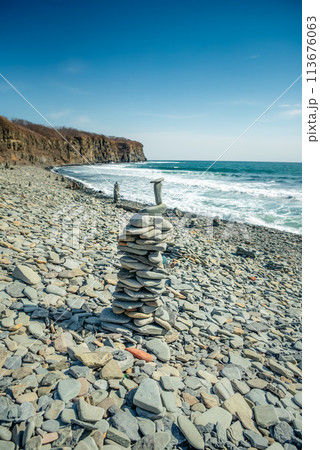 Reef Mys Vyatlina in Russian island in city Vladivostok. Chernysheva Bay 113676063