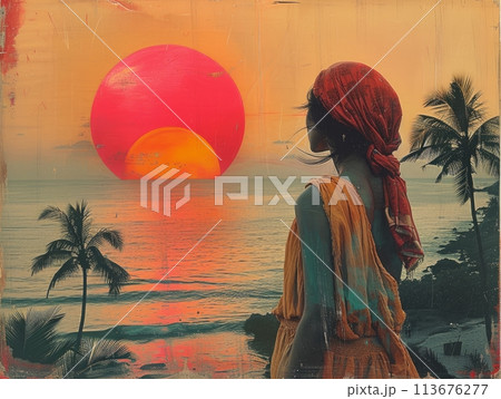 collage woman by the sea collage woman by the sea 113676277