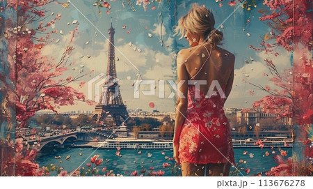 collage woman in paris 113676278