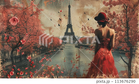 collage woman in paris collage woman in paris 113676290