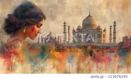 collage of Indian woman and Taj Mahal collage of Indian woman and Taj Mahal 113676293