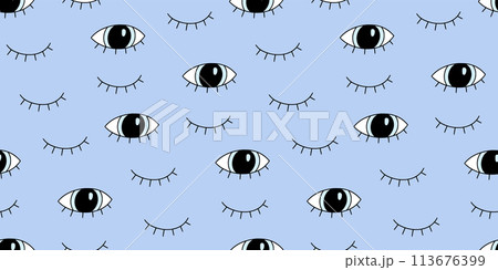 Eye doodle seamless vector pattern. Hand drawn doodle sketch simple background. Open, wink eyes minimal seamless pattern. Abstract pop beauty background. Vector Eye doodle seamless vector pattern. Hand drawn doodle sketch simple background. Open, wink eyes minimal seamless pattern. Abstract pop beauty background. Vector 113676399