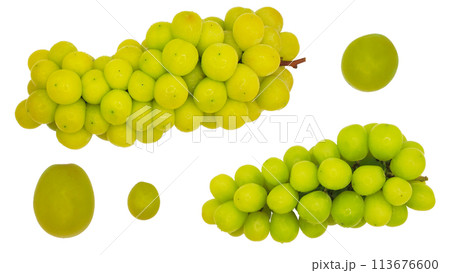 set of Isolated (cut out) of Shine Muscat grape fruit on white background 113676600