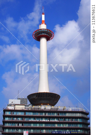 Kyoto Tower from Kyoto Station. Picture for use in illustrations Background image or copy space 113676611