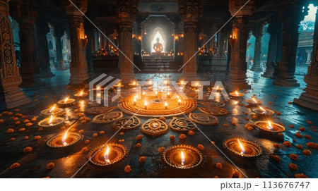 Diwali mandala and candles 113676747