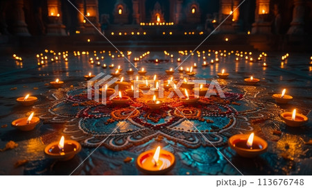 Diwali mandala and candles Diwali mandala and candles 113676748